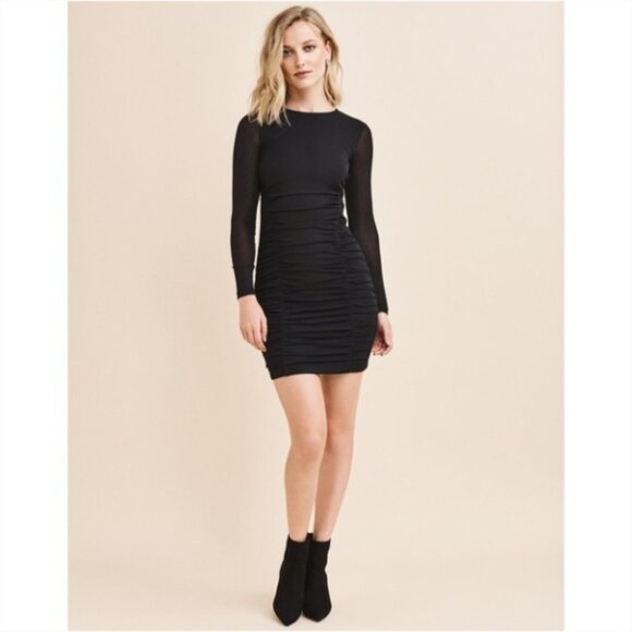 Dynamite Taupe Ruched Shirred  flattering Bodycon long sleeve Mini Dress size M - Picture 4 of 16
